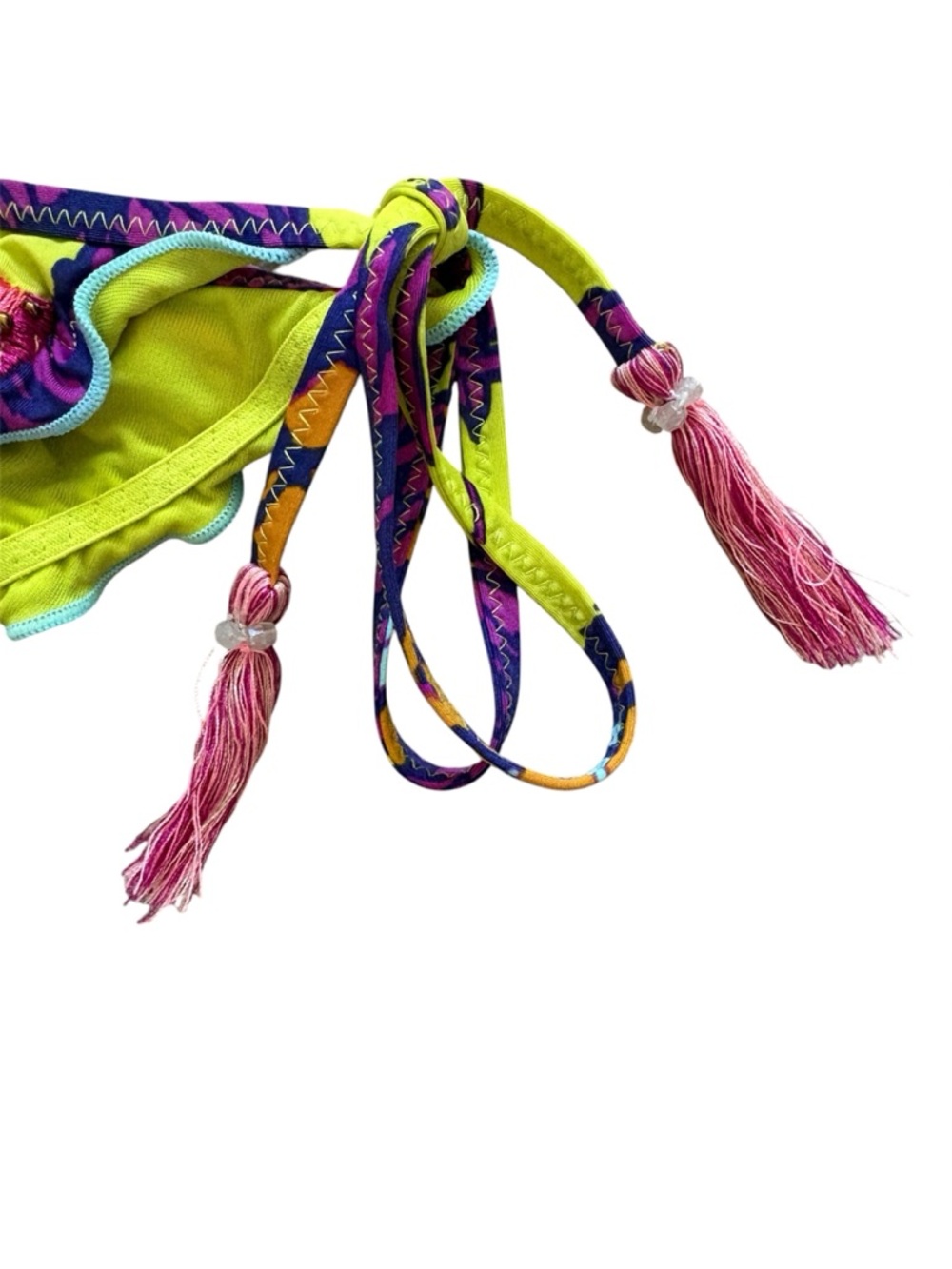 Zingara Ruffle Embroidered String Bikini Bottoms Abstract Print Size 6 - Picture 2 of 13